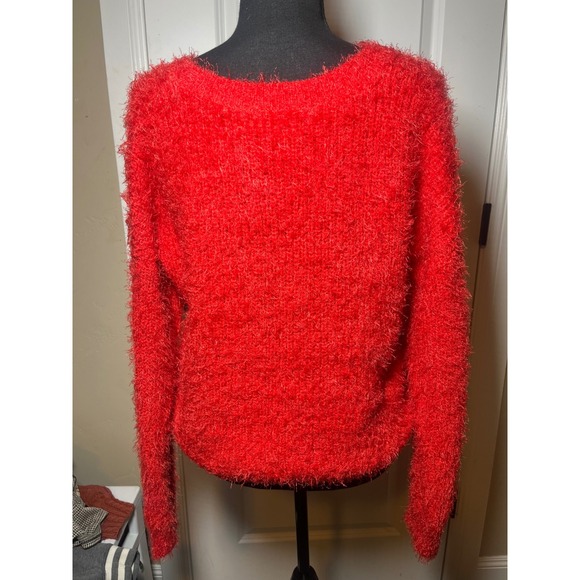 Pink Rose Sweaters - Pink Rose‎ Fuzzy Knit Sweater Red V Neck Long Sleeve Soft Pullover XS